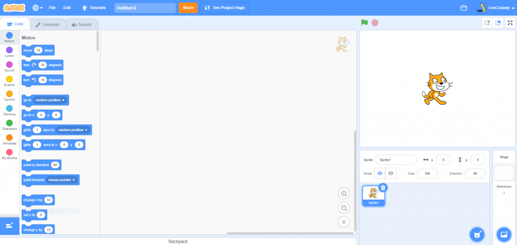 A view of the scratch Graphical User Interface